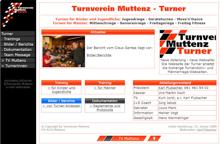 Webseite 2008 nach der Fusion Turnen Aktiv/Männerriege zur Abteilung Turner