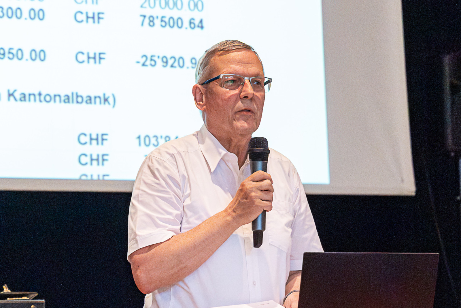 Finanzchef Bruno präsentiert die Zahlen